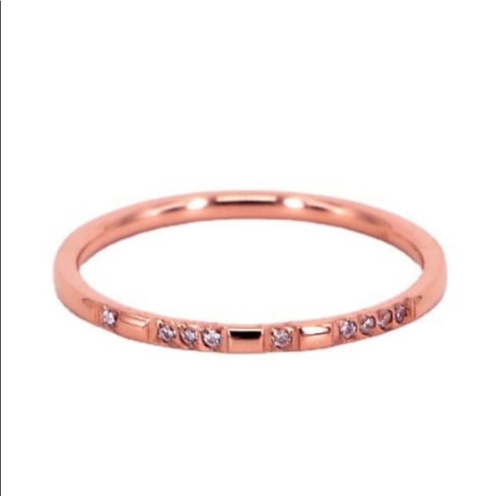Titanium Steel 14K Rose Gold Plated Pave Cubic Zirconia Band Ring